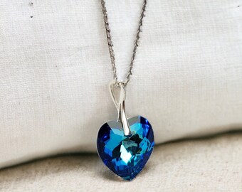 Collier Pendentif Cœur En Marbre Bleu - Longueur 15 Pouces (38cm) - Bijou Naturel Et Guérisseur - Neuf