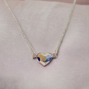 Swarovski Heart necklace . Aurora borealis . Crystal necklace . Sterling silver . Wedding necklace . Heart crystal