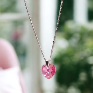 Pink Heart necklace . Swarovski jewelry . Crystal necklace . Sterling silver . Wedding necklace . Heart crystal