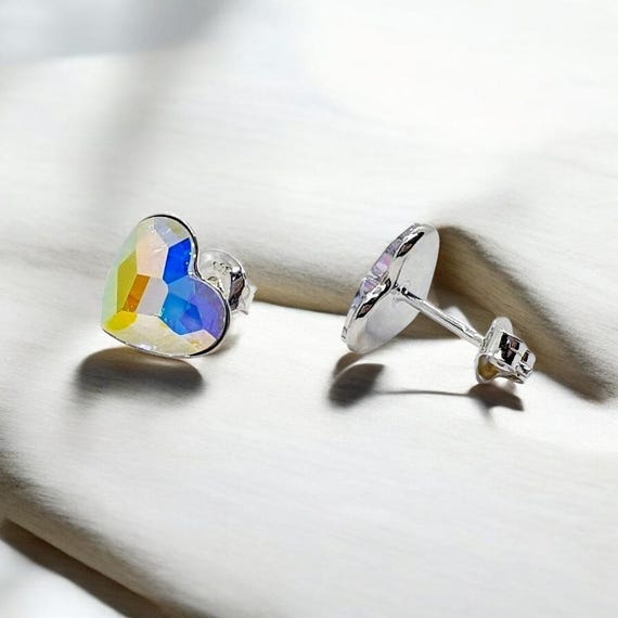 Heart Earrings Aurora Borealis Earrings Swarovski Swarovski Aurora