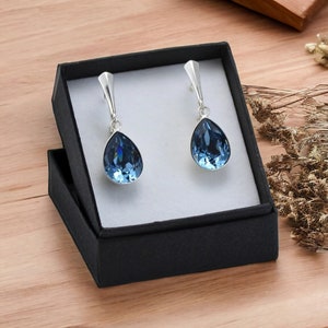 Montana Blue Swarovski Crystal Earrings: Sterling Silver Tear Drop