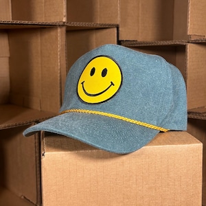 Smiley Face Hat: Embroidered Corduroy Cap
