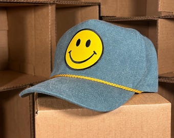 Smiley Face Hat: Embroidered Corduroy Cap - Etsy display picture 1