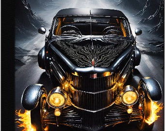 Black Classic Car, Flame Wheels