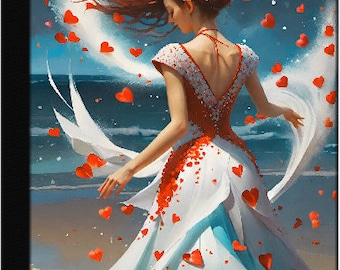 Woman in White and Red Dress Walking on the Beach