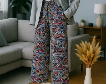 Ankara Wide Leg Trousers: African Print Cotton Palazzo Pants with Pockets