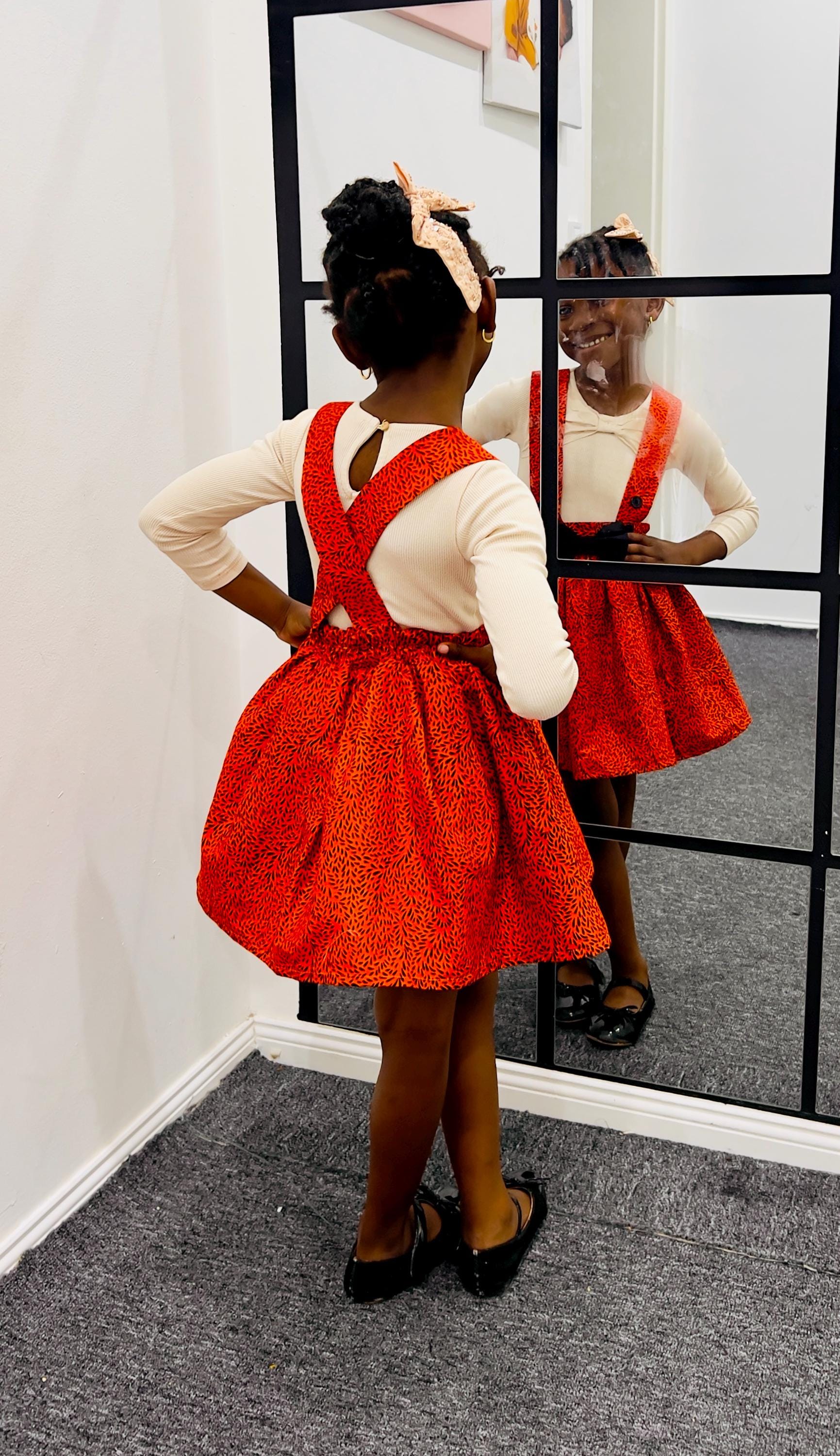 Girls' African Print Suspender Skirt: Handmade Cotton Cross-Back Dress