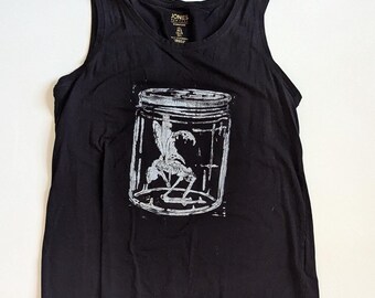 Large tank | fairy in a jar lino print