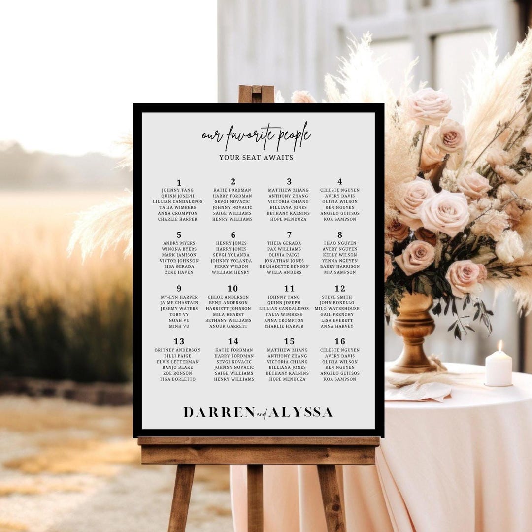 Modern Black and White Wedding Seating Chart Template (DIY Editable ...