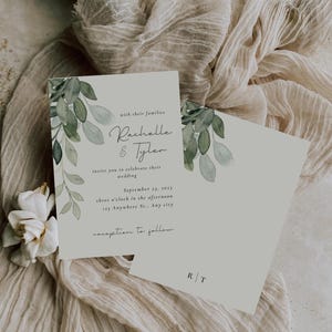Eucalyptus Wedding Invitation Template: Minimalist Greenery (Digital Download)