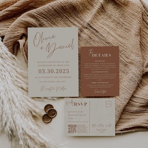 Terrakotta Hochzeitseinladungs-Vorlage | Boho Hochzeit | Terrakotta und Creme | Boho | Blumen | Canva Vorlagen