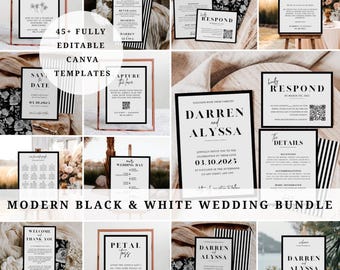 Modern Black and White Wedding Signage Set, Canva Templates (Digital Download)
