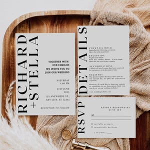 Minimal Black & White Wedding Invitation Suite Template | Editable Canva Invitation Template | Modern Wedding Invitation Suite