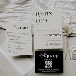 Beige und schwarze Hochzeitseinladungs-Vorlage | Schwarz-Weiß-Hochzeit | Vollständig bearbeitbare Canva-Vorlagen | Minimal Moderne Hochzeitseinladung