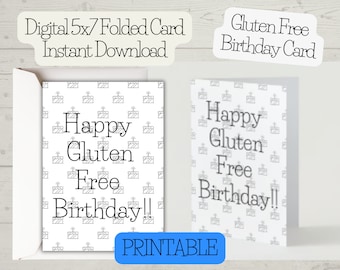 印刷可能なグルテンフリーの誕生日カード（デジタルダウンロード）