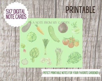Digital Vegetable Garden Note Cards- Gardening Note Cards- Vegetable Note Cards- Gardener Note Cards
