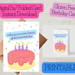 INSTANT DOWNLOAD glutenvrije taart verjaardagskaart-.PDF - digitale download