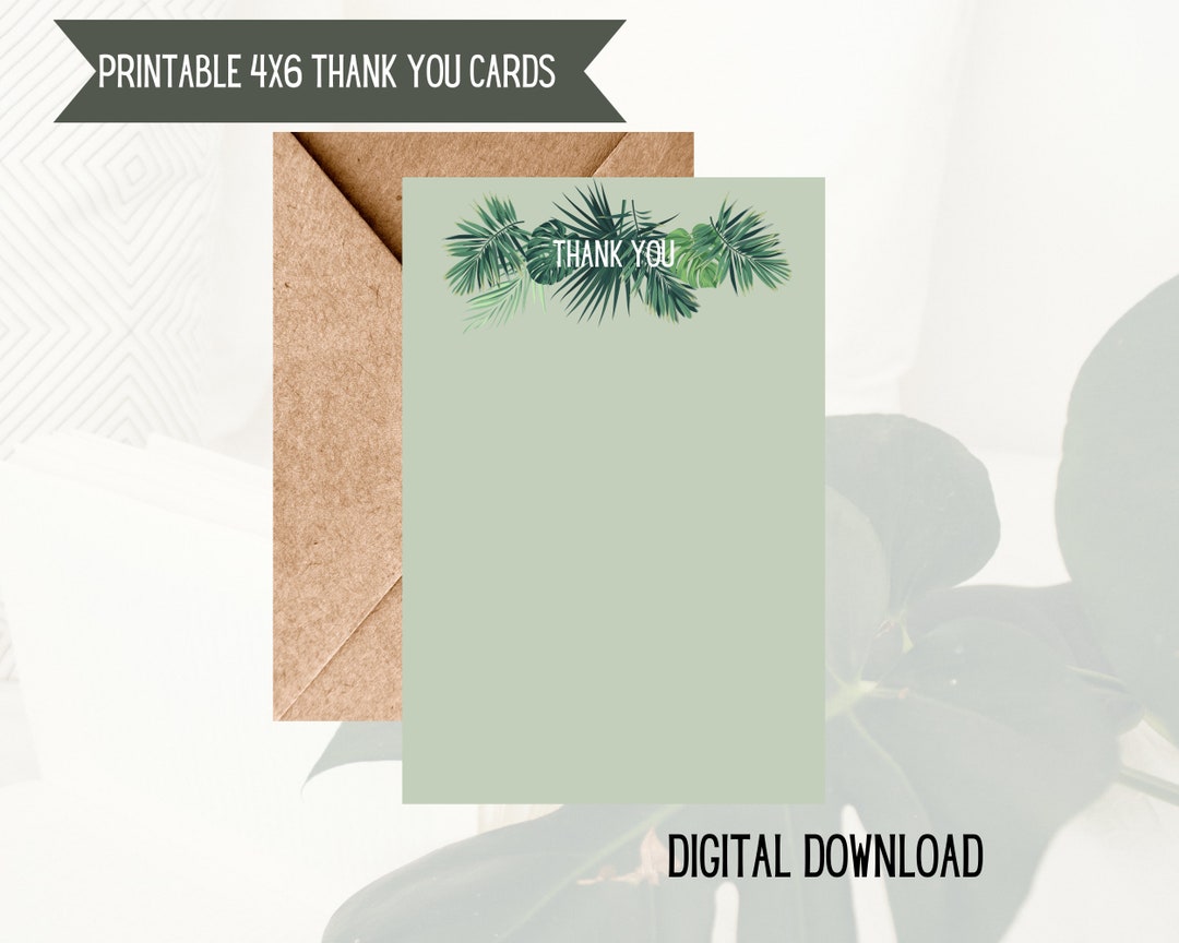 Green- Monstera Thank You Card- Printable Monstera Thank You Card ...