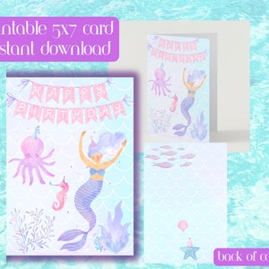 Digital Mermaid Birthday Card- Instant Download Mermaid Birthday Card- Watercolor Mermaid Card- Printable Mermaid Birthday Card-