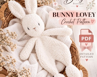 Kanin Lovey Virkmönster PDF | Plyschkanin Amigurumi | Virkad Babytäcke | Enkelt Kaninmönster | Digital Nedladdning