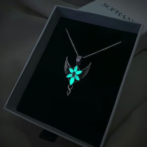 Glow in the Dark Angel Necklace – 925 Sterling Silver Luminous Elven Pendant, Arwen Evenstar Necklace