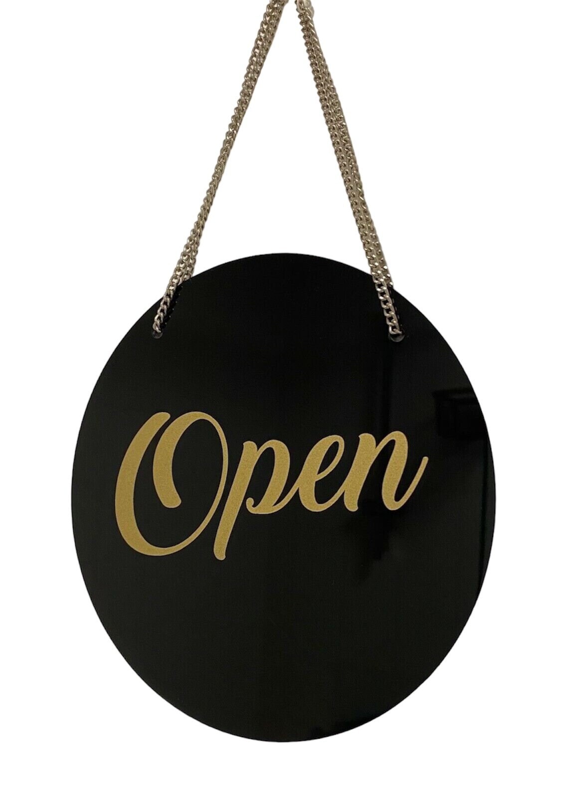 Open Closed Door Sign With Chain & Suction Rigid 3mm Black Silver Gold ...