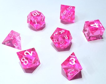 Barbie Pink Dice Set for Dungeons and Dragons and other TTRPGs | Hot Pink Resin Shimmering with Glitter!