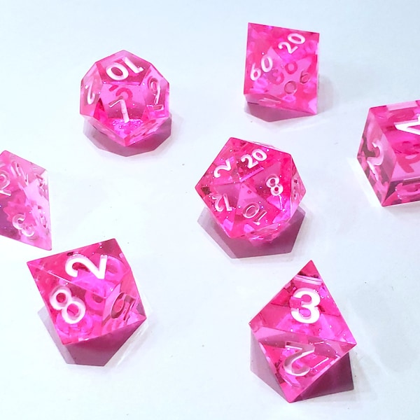 Barbie Pink Dice Set for Dungeons and Dragons and other TTRPGs | Hot Pink Resin Shimmering with Glitter!