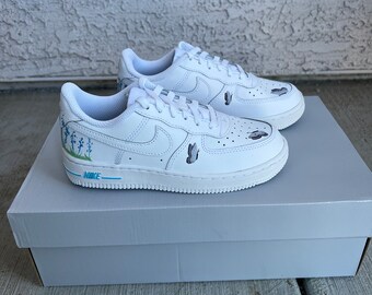 Hand Painted Custom Air Force 1 Sneakers - Kids / Children's Floral Print, Unique Shoes, Customizable, Personalized Gift