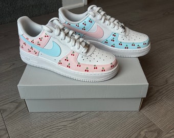 Hand Painted Custom Air Force 1 Sneakers - Cherry Abstract Design, Unique Shoes, Customizable, Personalized Gift