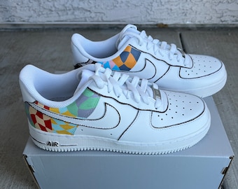 Hand Painted Custom Air Force 1 Sneakers - Multi Colored Abstract Design, Unique Shoes, Customizable, Personalized Gift