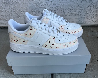 Hand Painted Custom Air Force 1 Sneakers - Cherry Abstract Design, Unique Shoes, Customizable, Personalized Gift