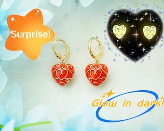 Pendientes de corazón que brillan en la oscuridad, pendientes de Zelda, pendientes LOZ, pendientes de corazón TOTK, pendientes de anime, pendientes de Navidad, regalo de Navidad.