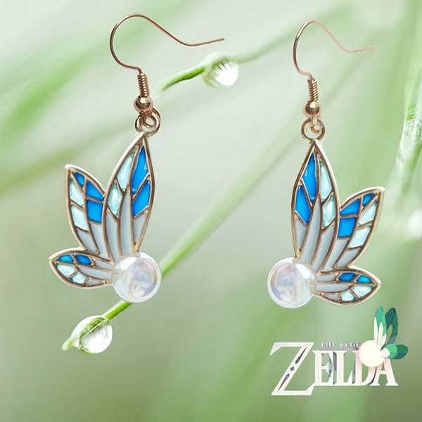 Navi  glow in the dark earrings fairy earrings blue fairy wing earrings ,Zelda fan gift ,Zelda earrings
