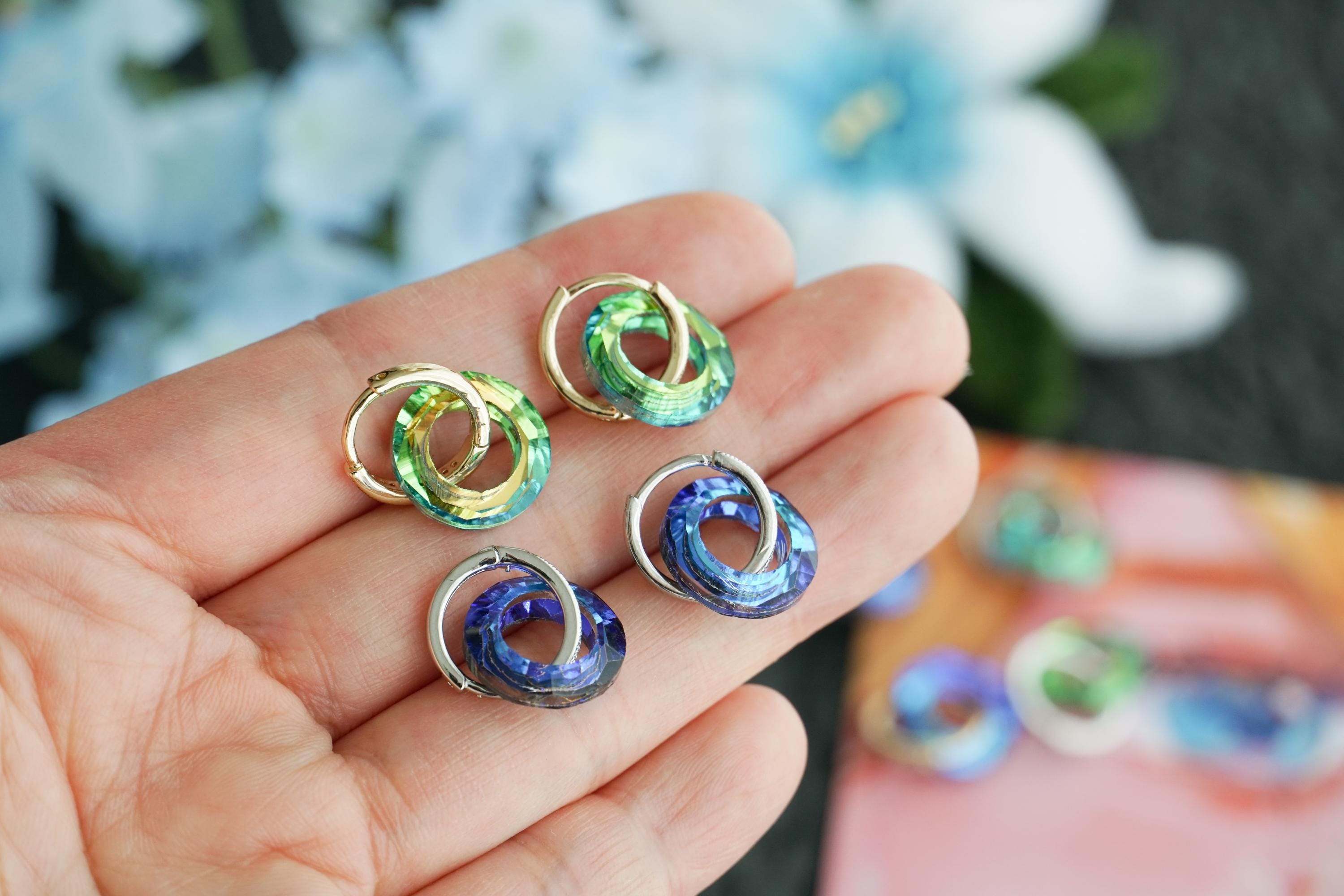 りん♪◆高品質✧雫カービング水晶×コーネルピンピアス✧14kgf Blue Link Earrings • Zicorn Hoop Earrings,link's Earrings