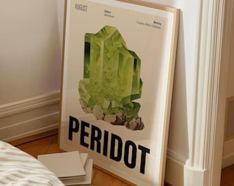 Peridot Birthstone Print, August Birthday Poster, Birthstone Gift, August Birthday Print, August Gifts, Christmas Crystal Gift