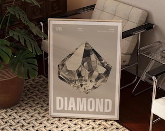 Diamond Birthstone Print, April Birthday Poster, Birthstone Gift, April Birthday Print, April Gifts, Christmas Crystal Gift