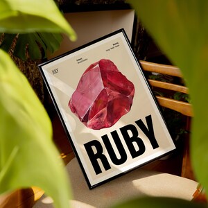 Rubinfärgad födelsestenstryck, juli födelsedagsaffischer, födelsestenspresent, juli födelsedagstryck, julipresenter, julkristallpresent till vän