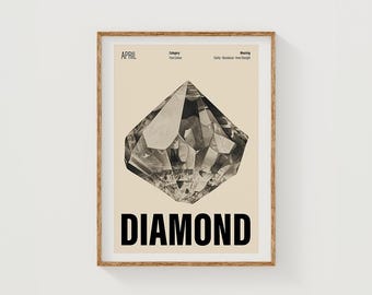 Diamond Birthstone Print, April Birthday Poster, Birthstone Gift, April Birthday Print, April Gifts, Christmas Crystal Gift
