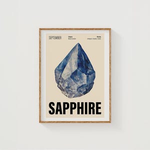 September Birthstone Print, Sapphire Gemstone Poster, Birthstone Gift, September Birthday Print, September Gifts, Crystal Gift for Friend