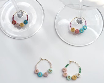 Personalized Wine Glass Charms: Colorful Initial Drink Markers, Wedding Favors