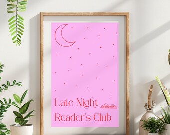 Late Night Reader's Club Print: Book Lover Art, Reading Nook Decor (Digital Download)