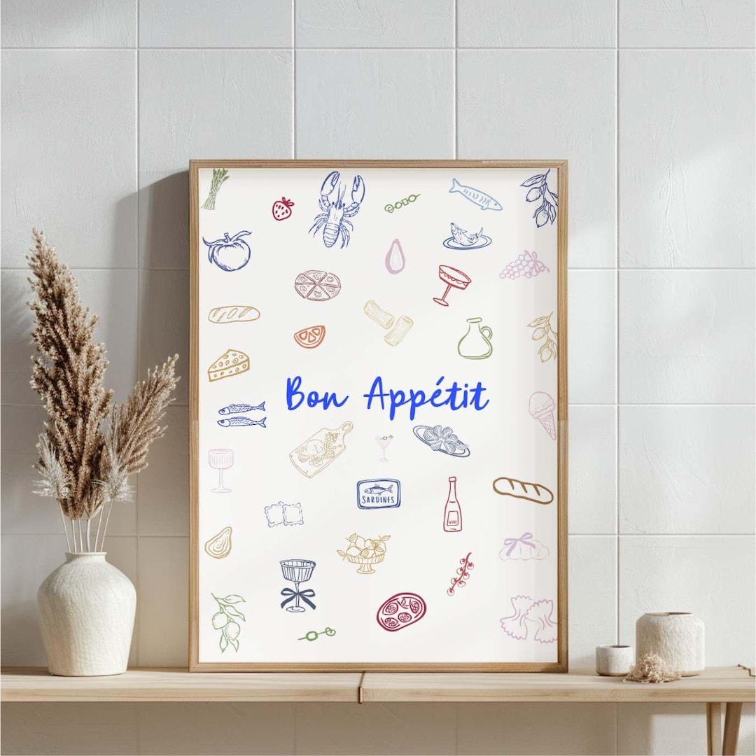 set of 2 bon appetit prints, retro cooking prints,... Bon Appetit Wall Art Print | Digital Download | Kitchen Wall Decor ...