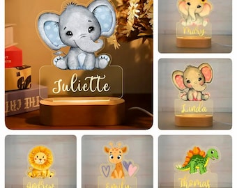 Personalized Night Lamp | Kids Animal LED USB Night Light | Custom Name Acrylic Lamp| Kids Baby Gift Ideas