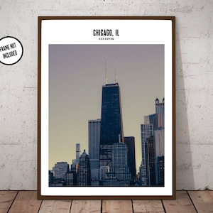 Chicago Skyline Poster Print - John Hancock Building Photo - Chicago Autumn Wall Art - Black and White Home Decor - Chicago Photography