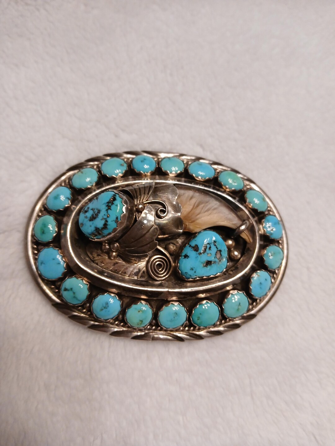 Vintage Turquoise & Bear Claw Belt Buckle Etsy