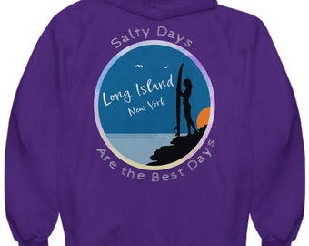 Salty Days Girl Surfer Long Island Hoodie - Many color options, great gift, birthday gift, christmas gift, holiday gift