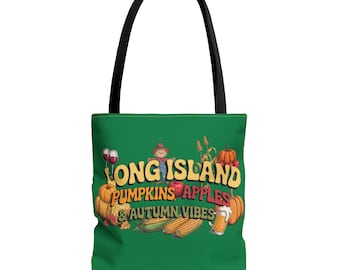 Long Island Kürbisse, Äpfel & Herbst Vibes, Herbstmarkttasche, Erntedankfest-Tasche, saisonale Einkaufstasche, Erntedankgeschenk