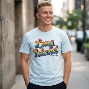 T-shirt unisexe New York à inscription arc-en-ciel Long Island