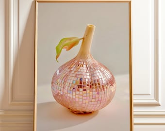 Retro Garlic Disco Ball Print: Funky Kitchen Art (Digital Download)